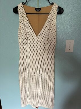 Bebe faux suede sheath V-Neck Midi Dress in cream white